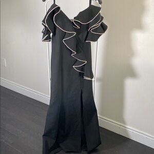 Blue Asymmetrical Pleated Cocktail Gown